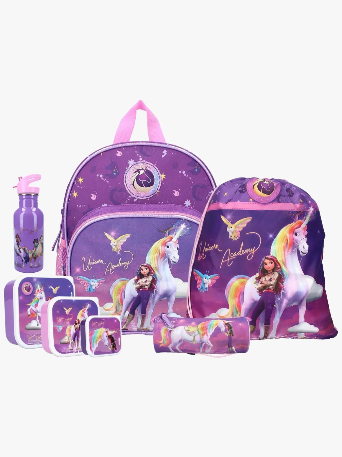 Unicorn Academy Rygsæk , Gymnastikpose , Penalhus , Flaske & Madkasse, It's Fate