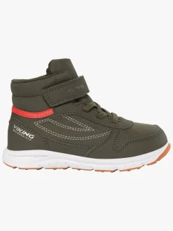 Viking Hovet Mid 1V WP Sneakers, Olive/Red